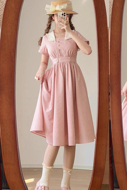 French Retro Linen Dress