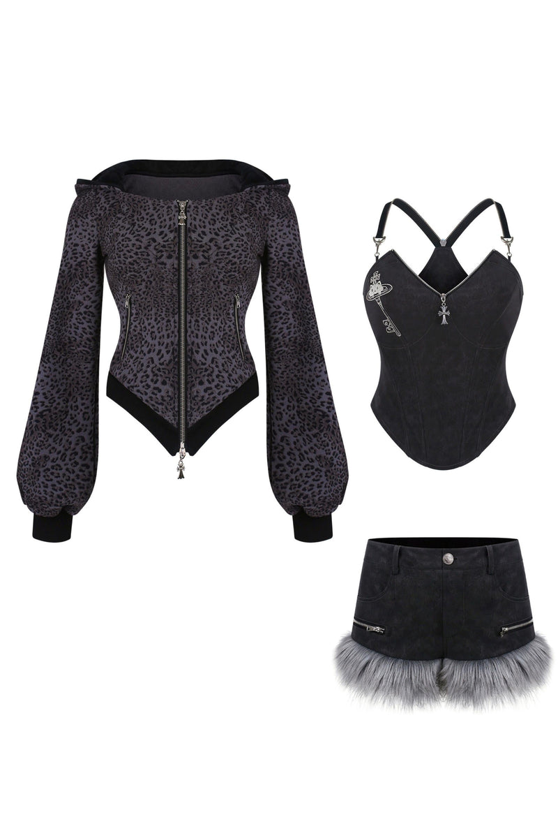 Cat Leopard Jacket + Tops + Pants