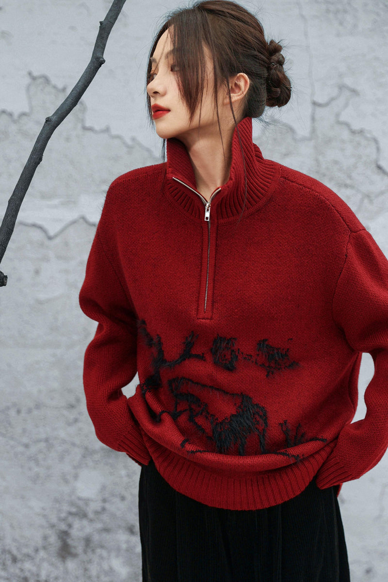 Maroon Zipper Sweater