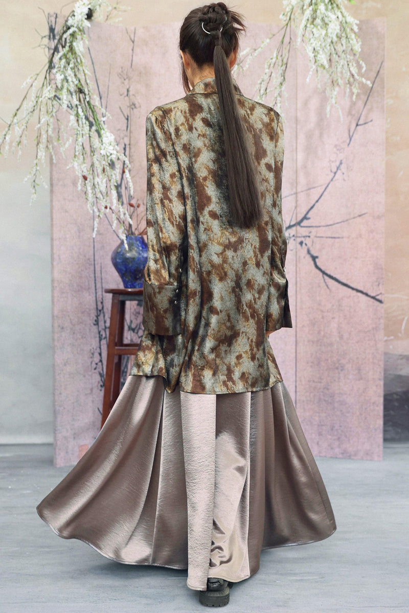 Silver Gray Metallic Satin Blouse