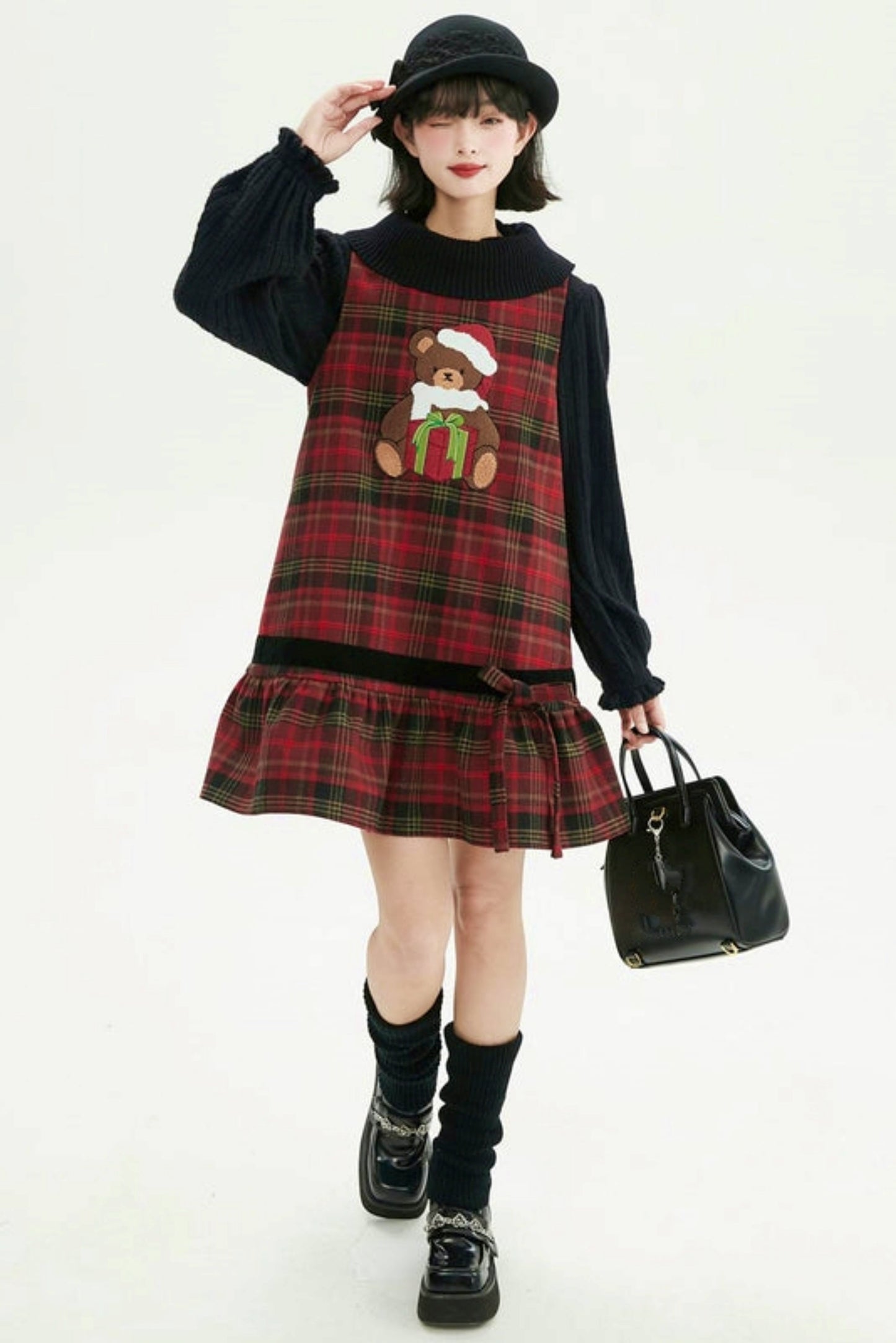Holiday Bear Red Plaid Dress