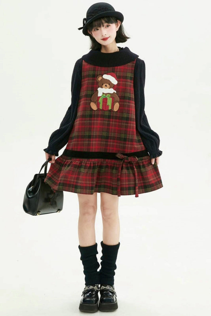 Holiday Bear Red Plaid Dress