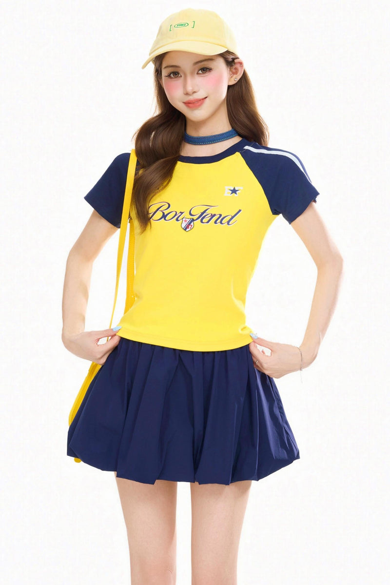 Color Blocking Letter Print Top