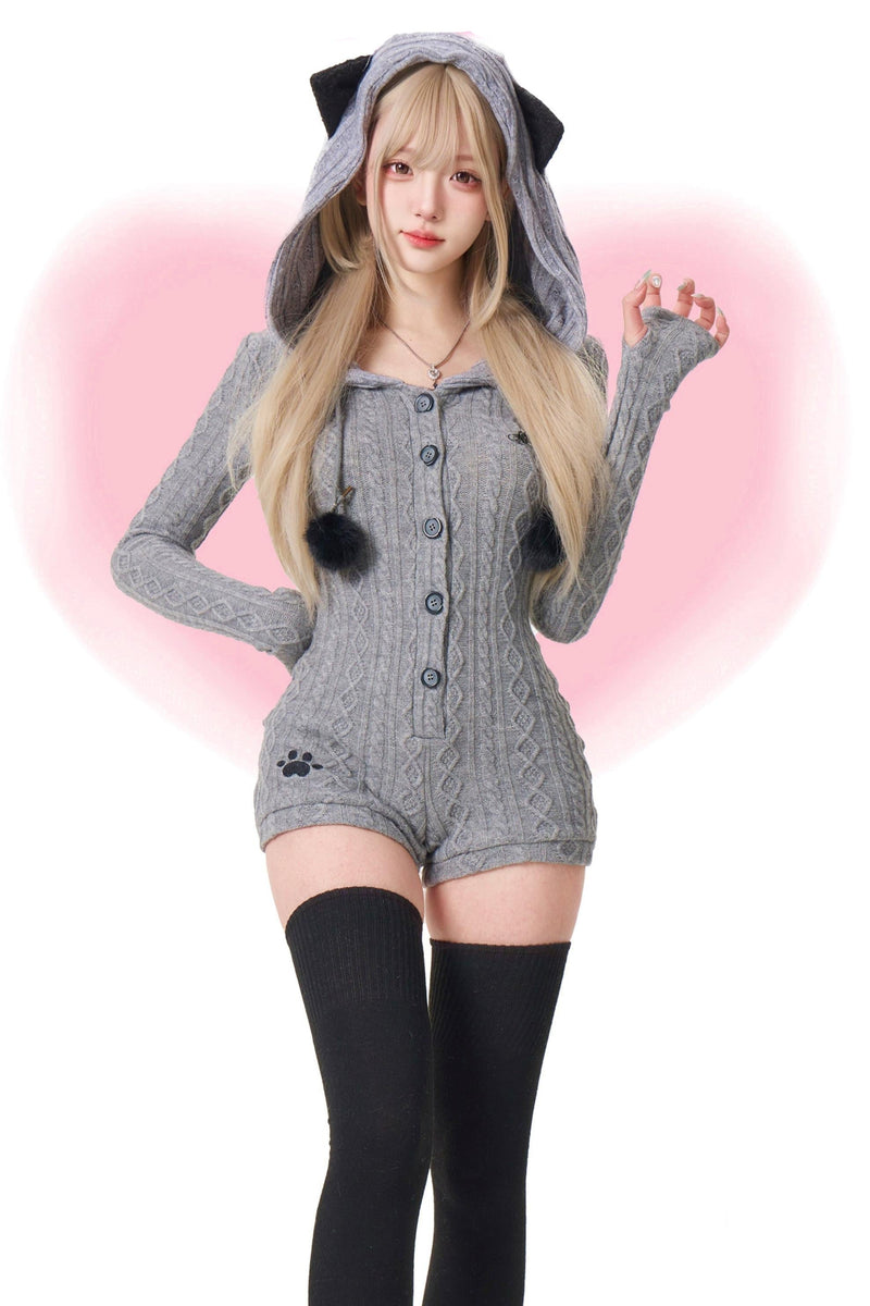 Dark Cat Gray Sweater Jumpsuit