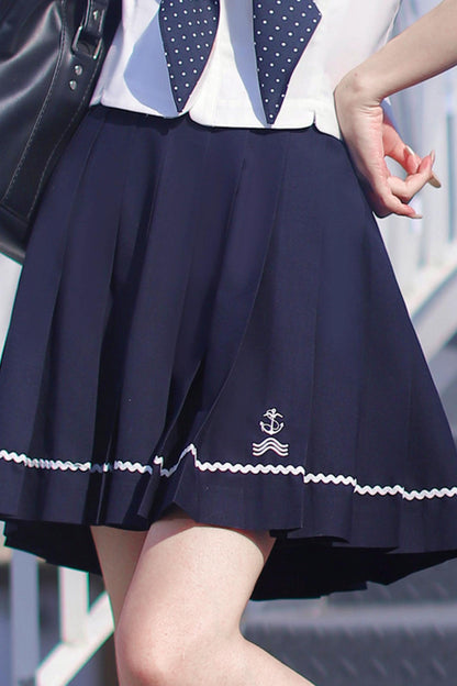 Summer Sea Sailor Top + Skirt + Ribbon Accessory
