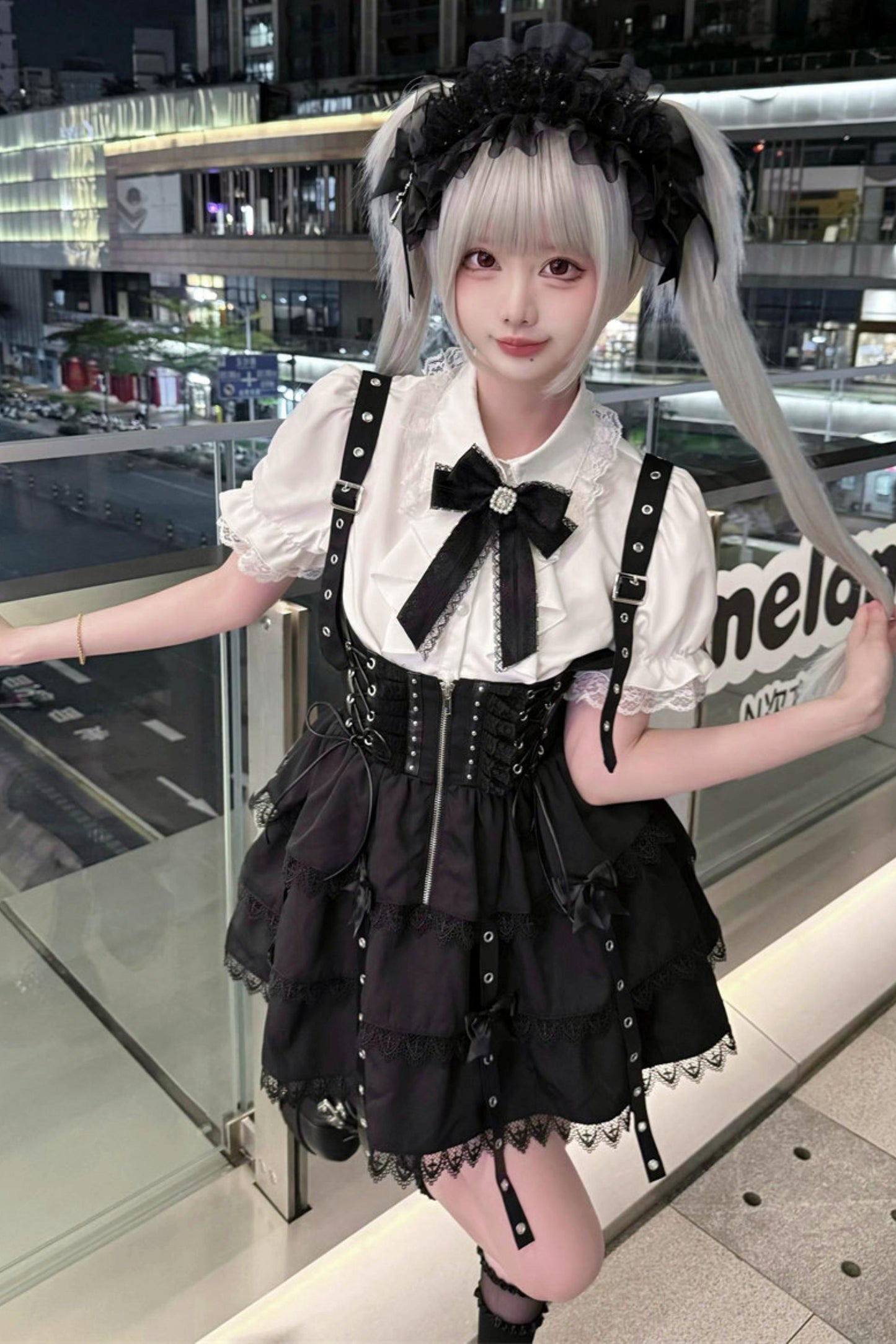 Dark Kawaii Suspender Skirt + Top + Headpiece Set