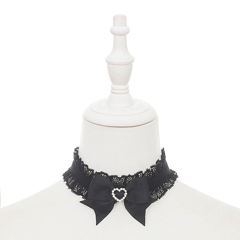 Off-shoulder Dark Kawaii Lace Dress + Neck Ring