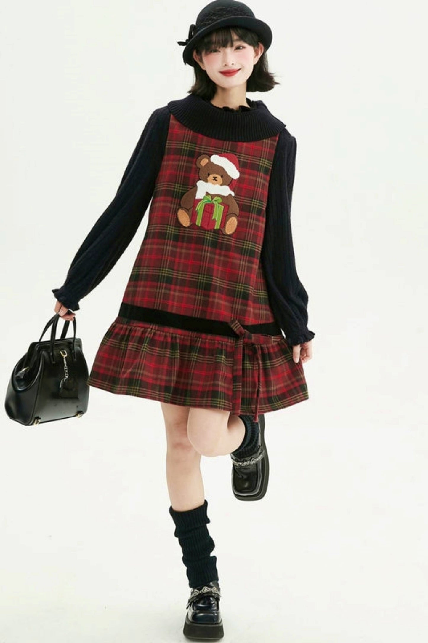 Holiday Bear Red Plaid Dress