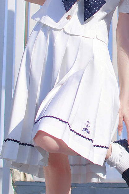 Summer Sea Sailor Top + Skirt + Ribbon Accessory