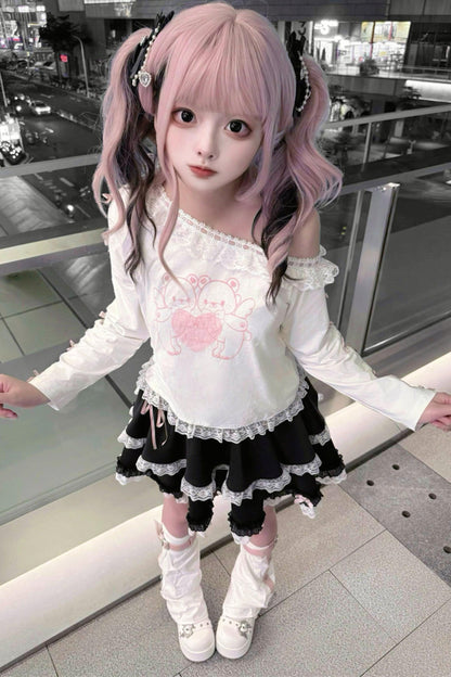 Bear Angel One-shoulder Top + Tiered Skirt