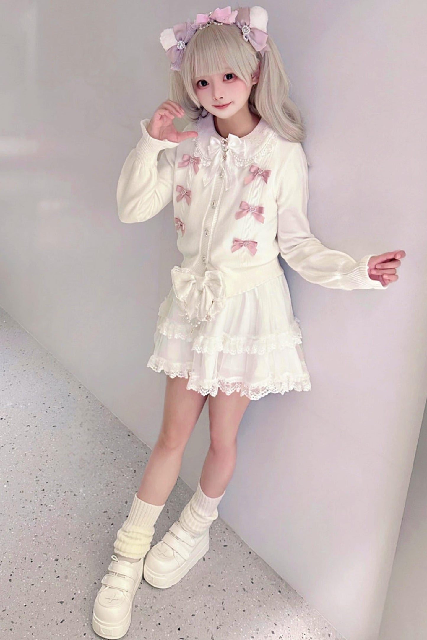 Jewel Ribbon Sweet Girly Knit Cardigan