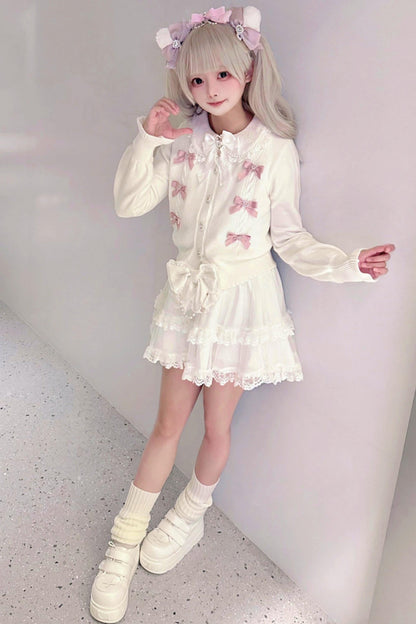 Jewel Ribbon Sweet Girly Knit Cardigan