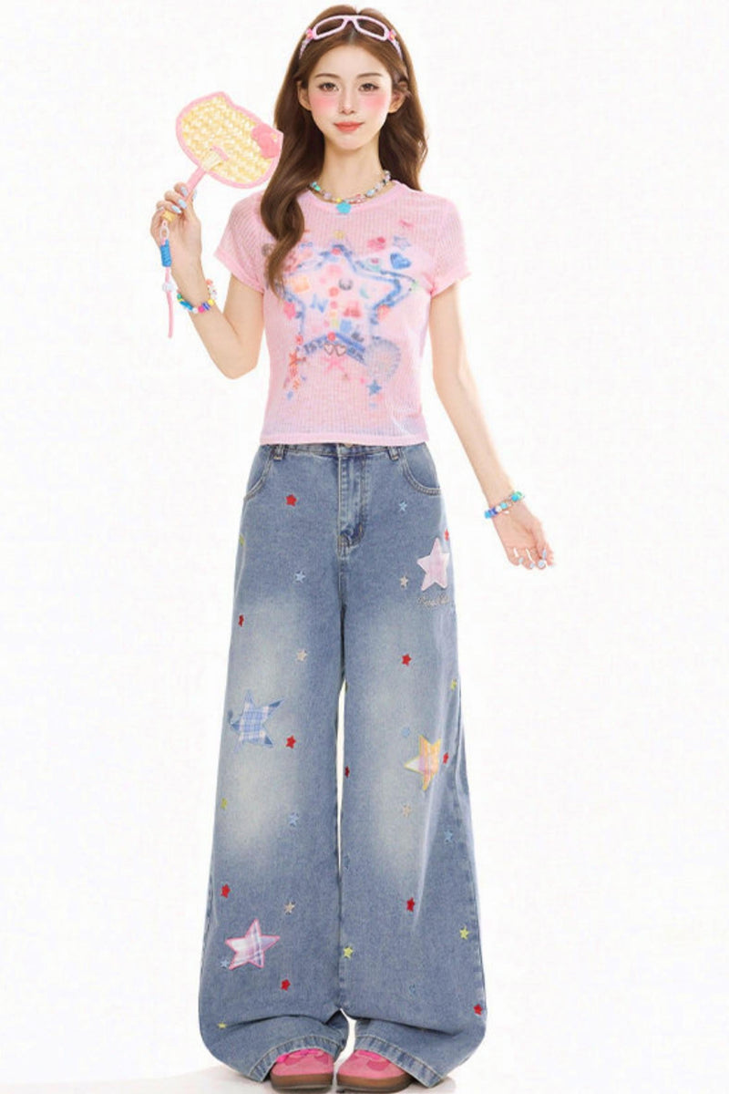 グラフィティペインテッドスリムフィットトップス