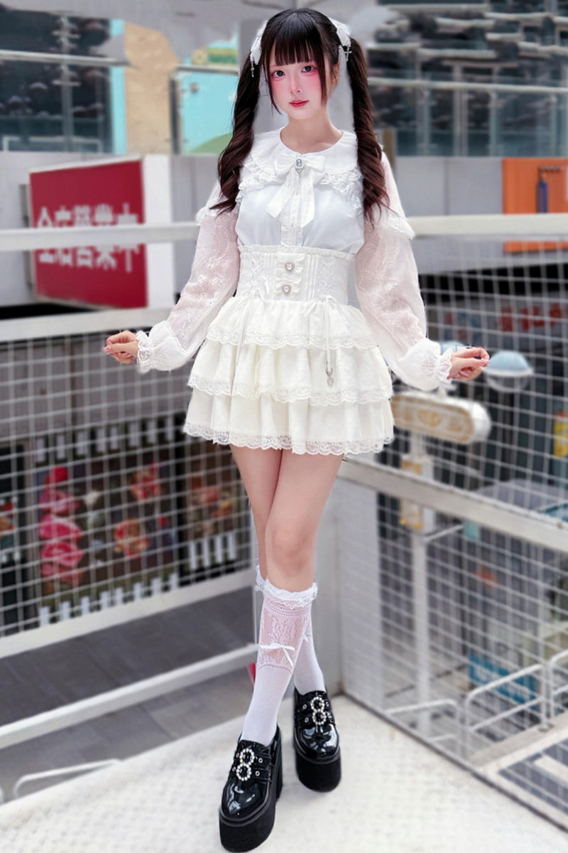 Sweet Girly Lace Blouse + Corset Skirt
