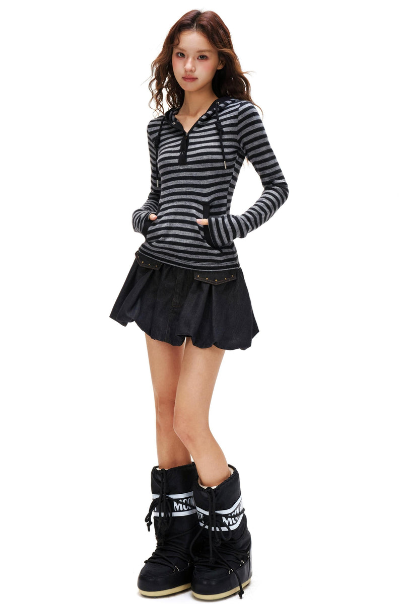 Striped Hooded Slim Top