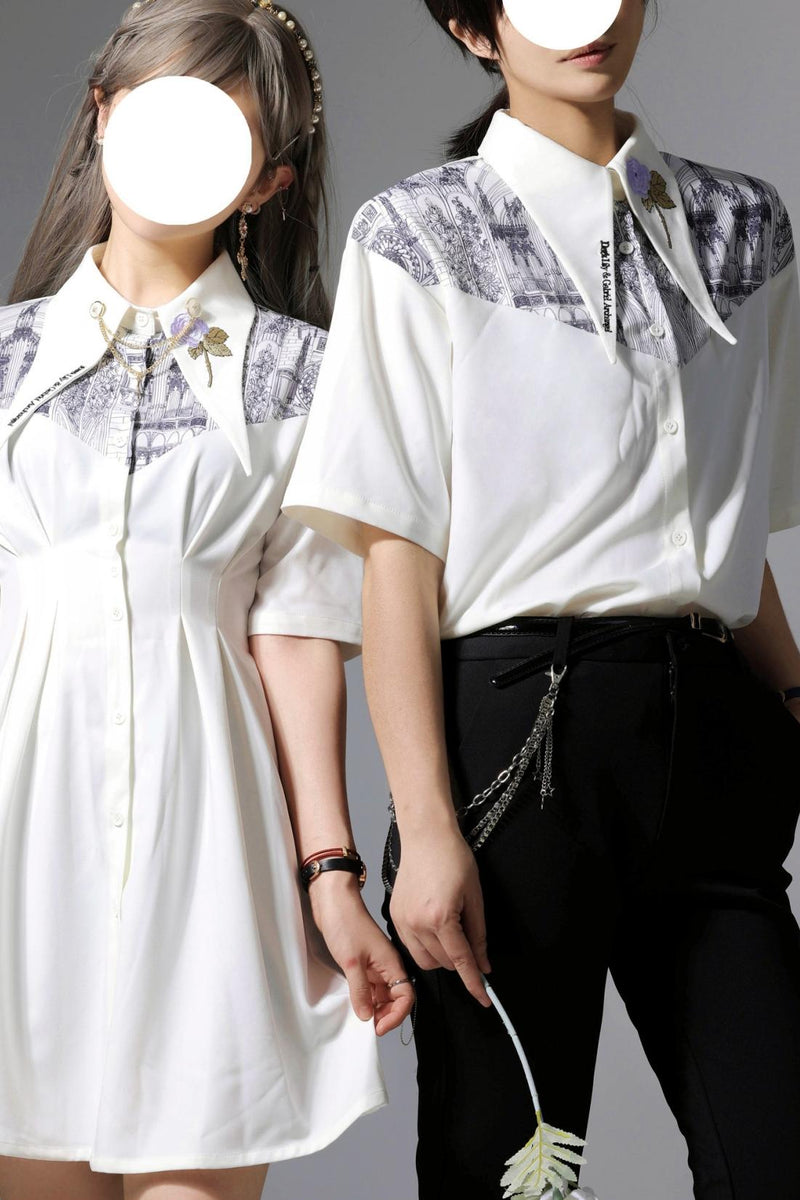 Gothic Arch Print Big Collar Design Shirt