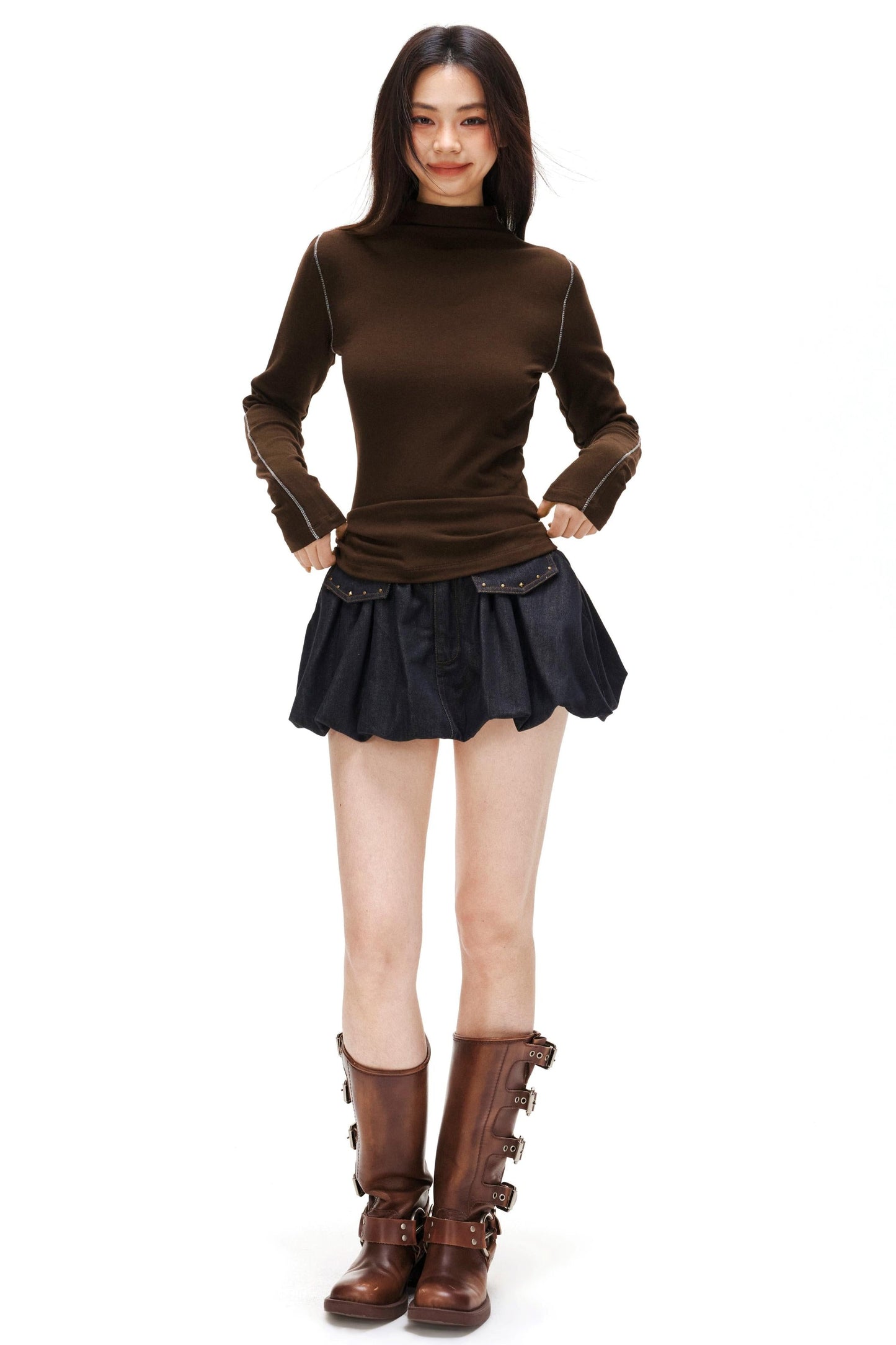 A-line Arm Turtleneck Tops
