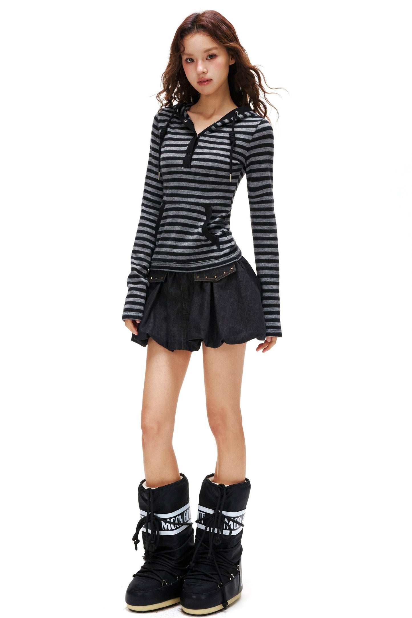 Striped Hooded Slim Top