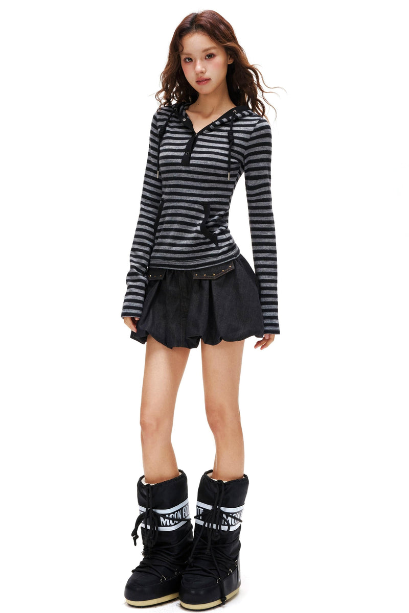 Striped Hooded Slim Top