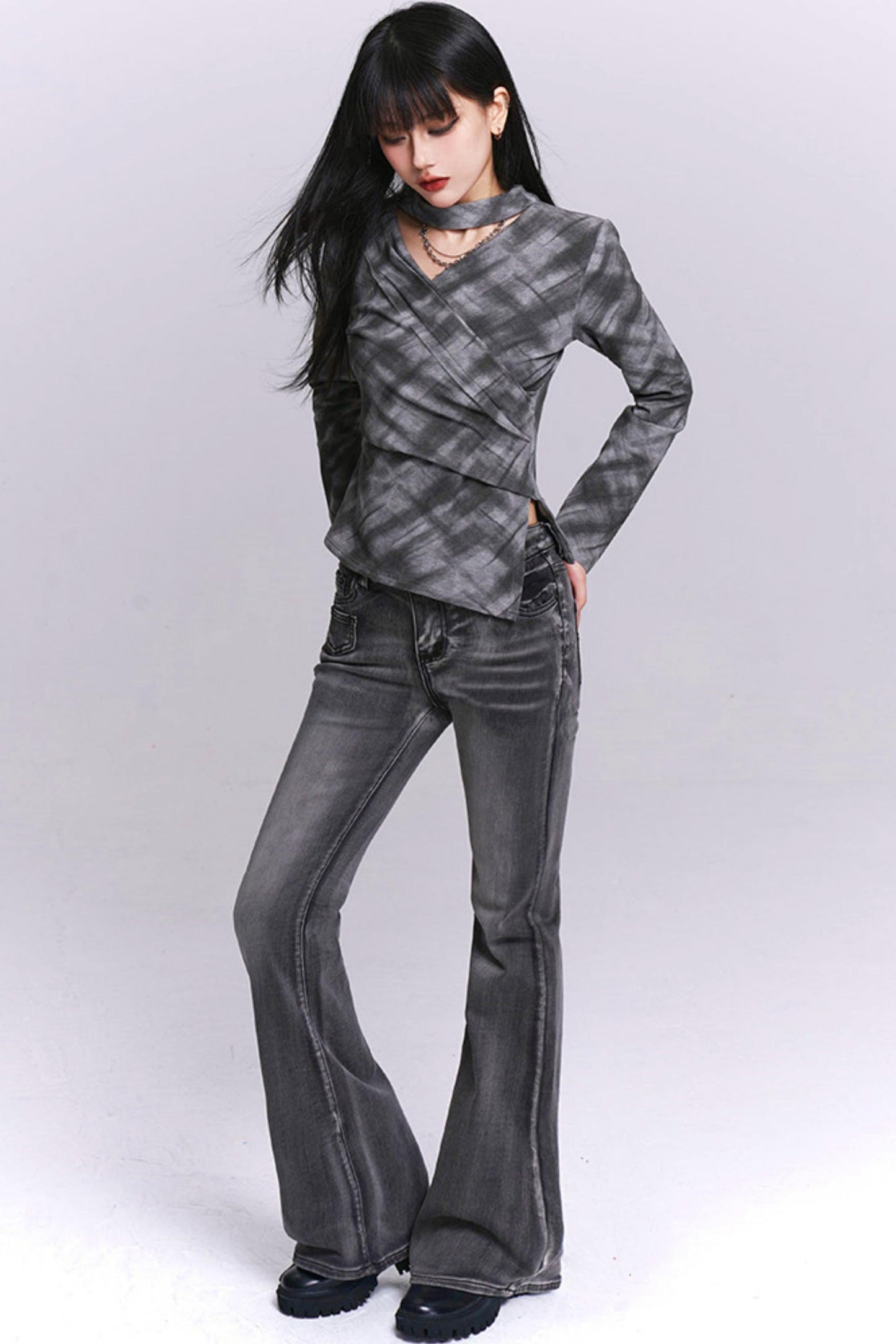 Ghost League Gray Plaid Top