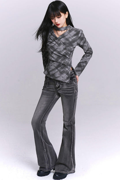 Ghost League Gray Plaid Top