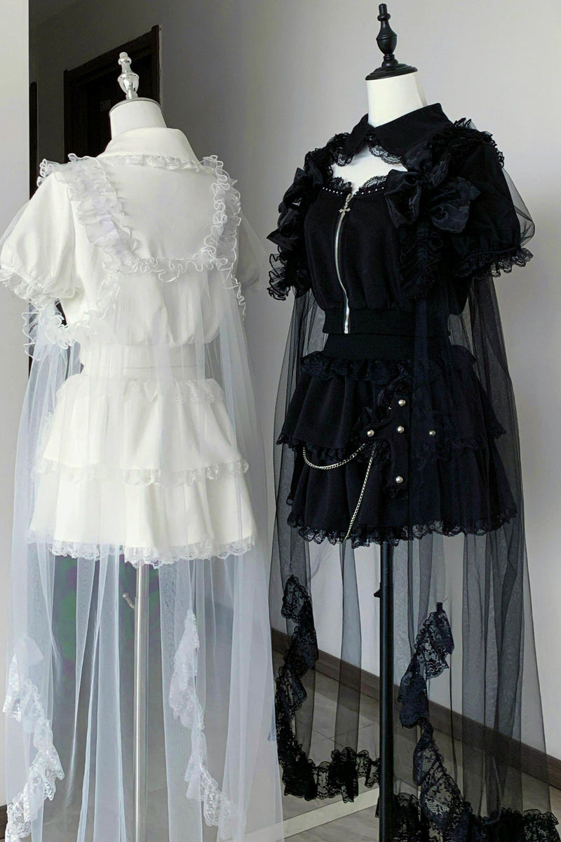 Gothic Dark Kawaii Cross Setup + Lace Vest