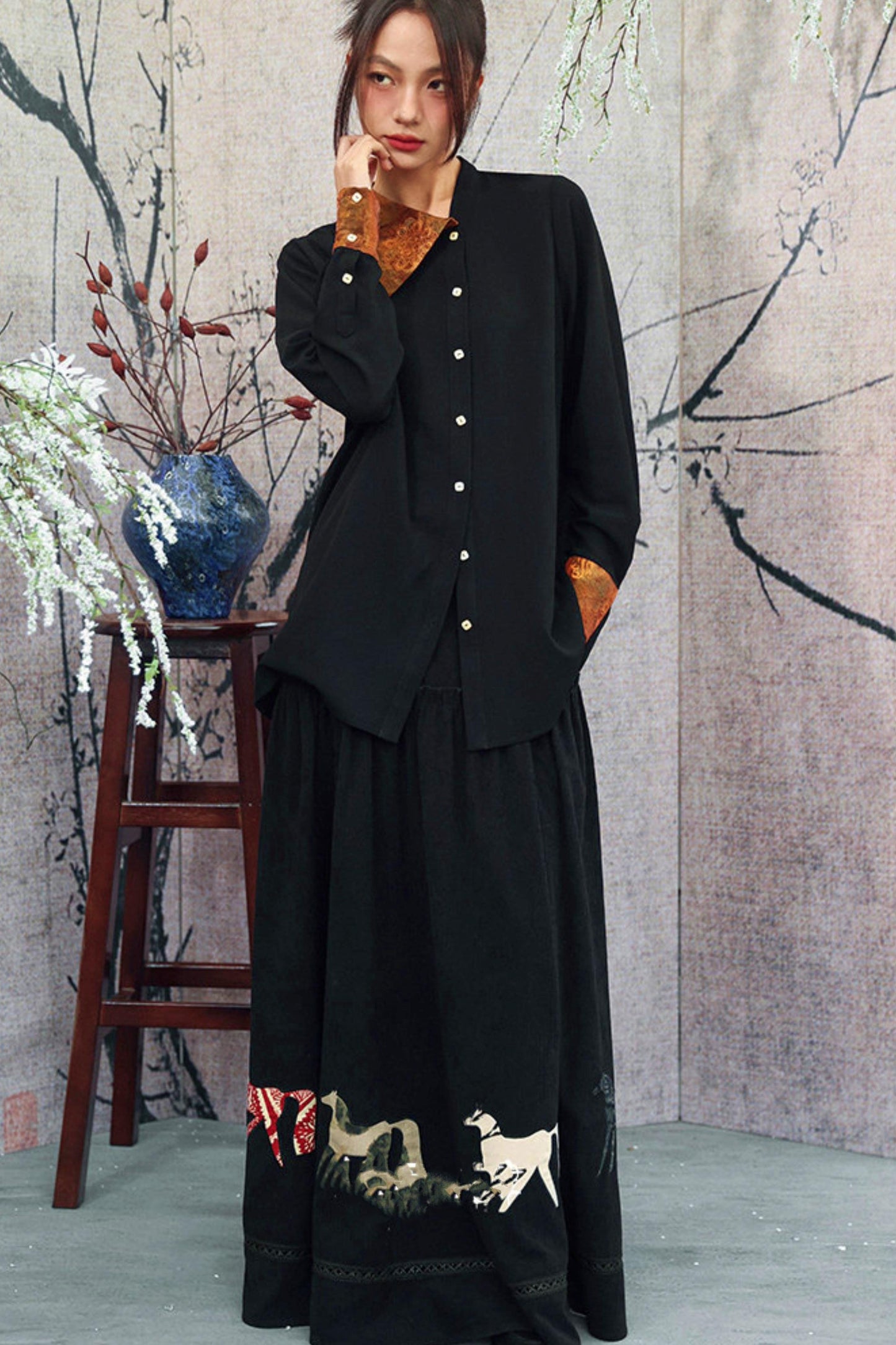 Gold Dragon Diagonal Collar Shirt