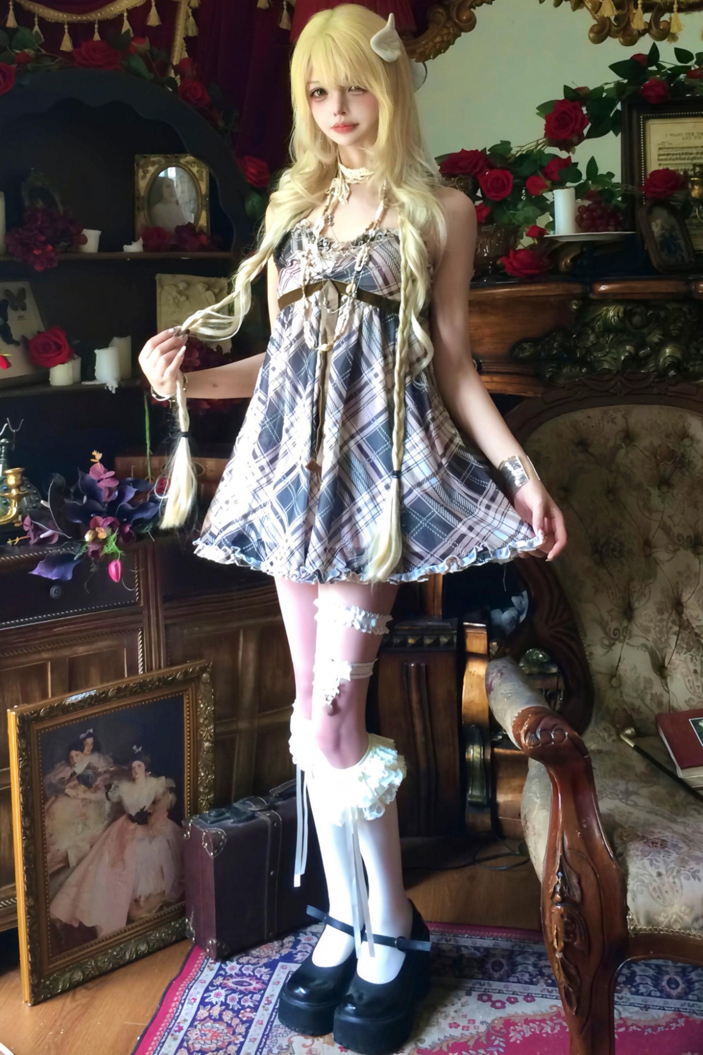 Retro Plaid Camisole Dress