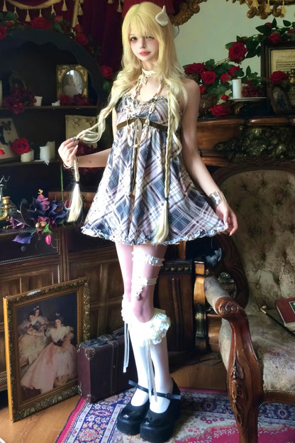 Retro Plaid Camisole Dress