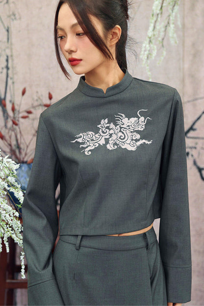 Dragon Embroidery Blazer Top