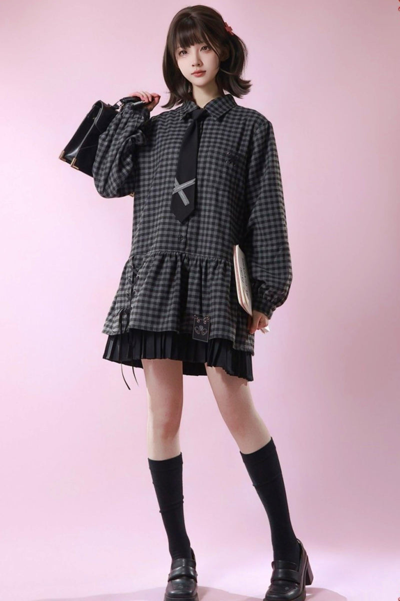 Dark Retro Sweet Plaid Dress