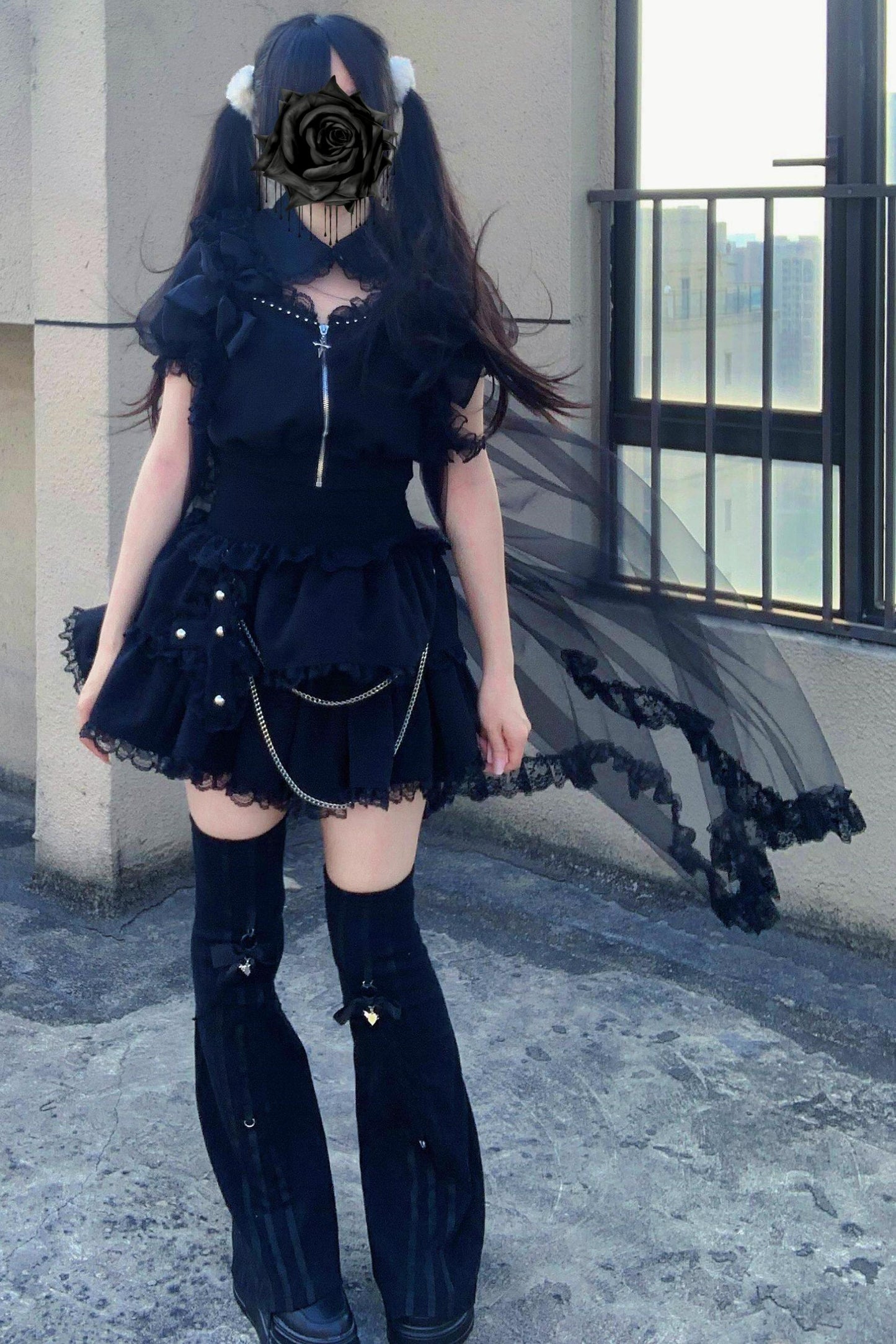 Gothic Dark Kawaii Cross Setup + Lace Vest