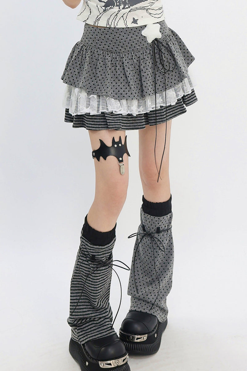 Y2k Mixed Pattern Tiered Skirt + Leg Sleeves