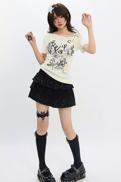 Cat-themed Off-shoulder Blouse