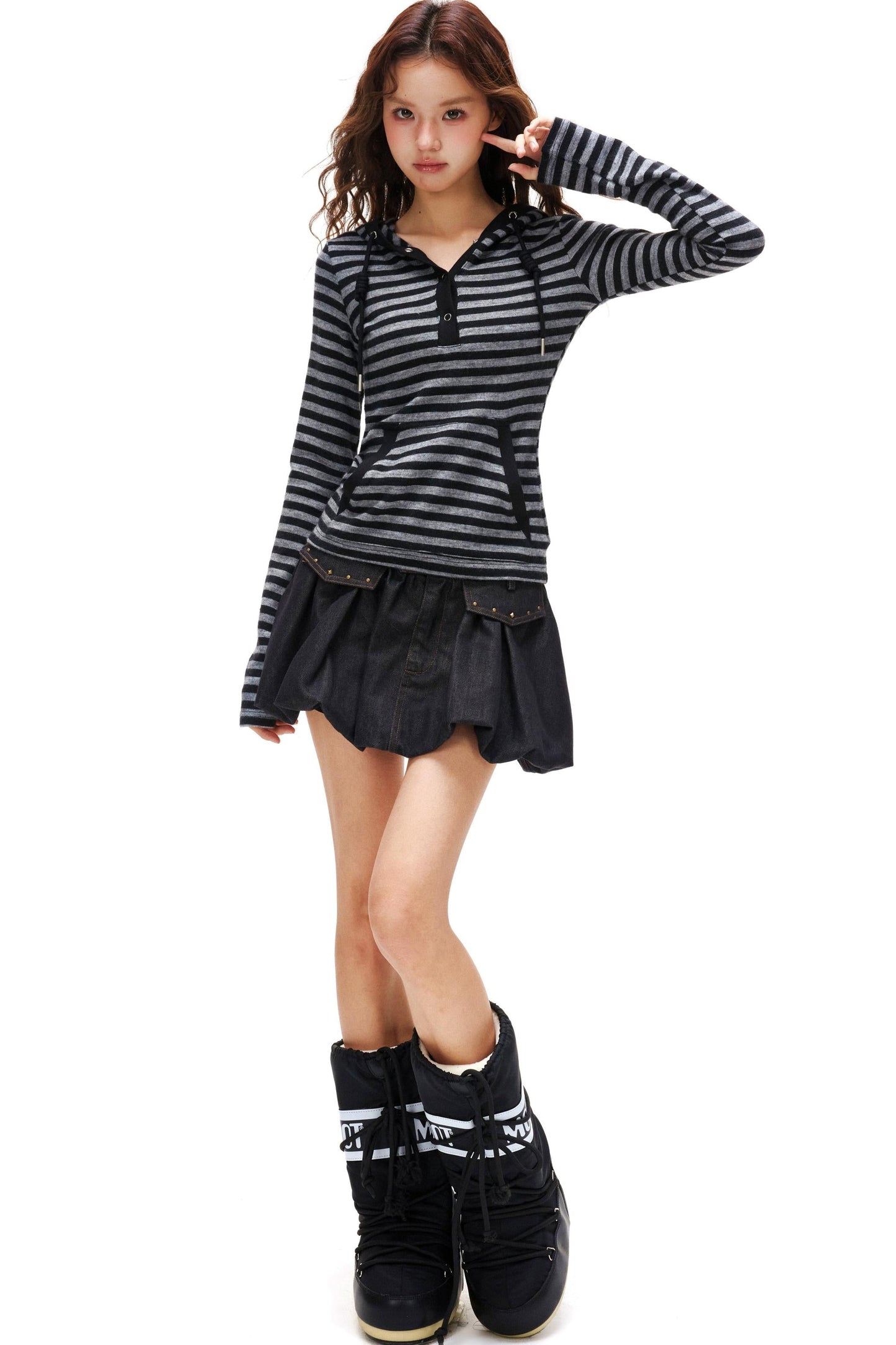 Striped Hooded Slim Top