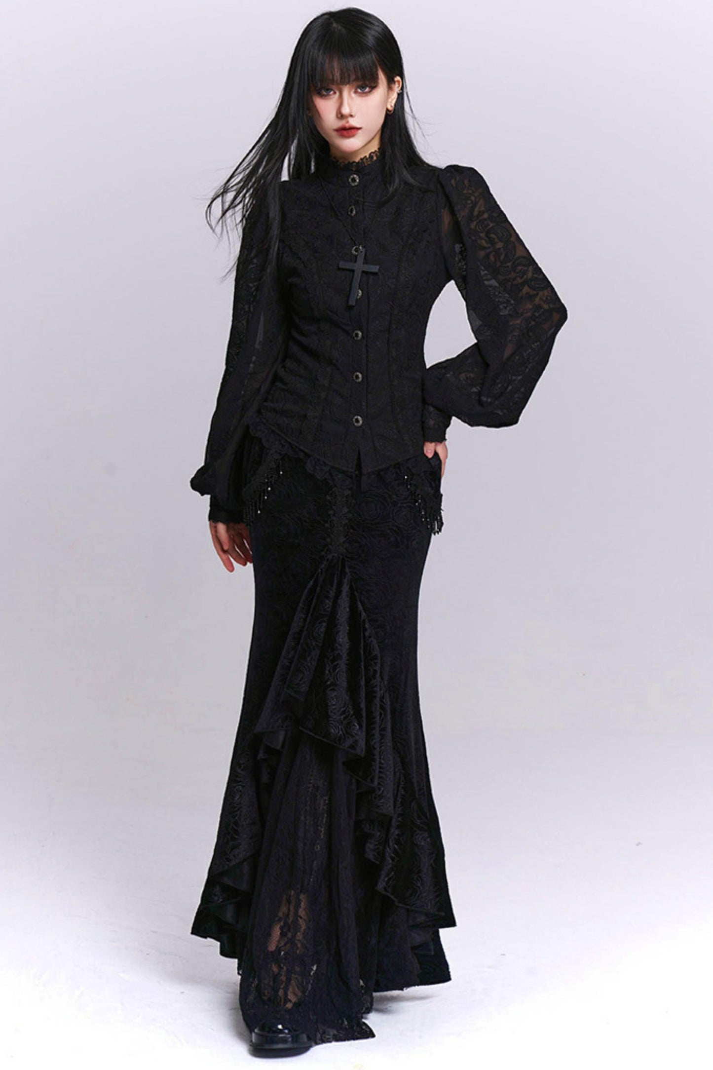 Dark Jacquard Gothic Blouse