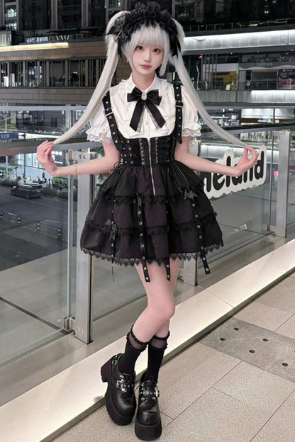 Dark Kawaii Suspender Skirt + Top + Headpiece Set