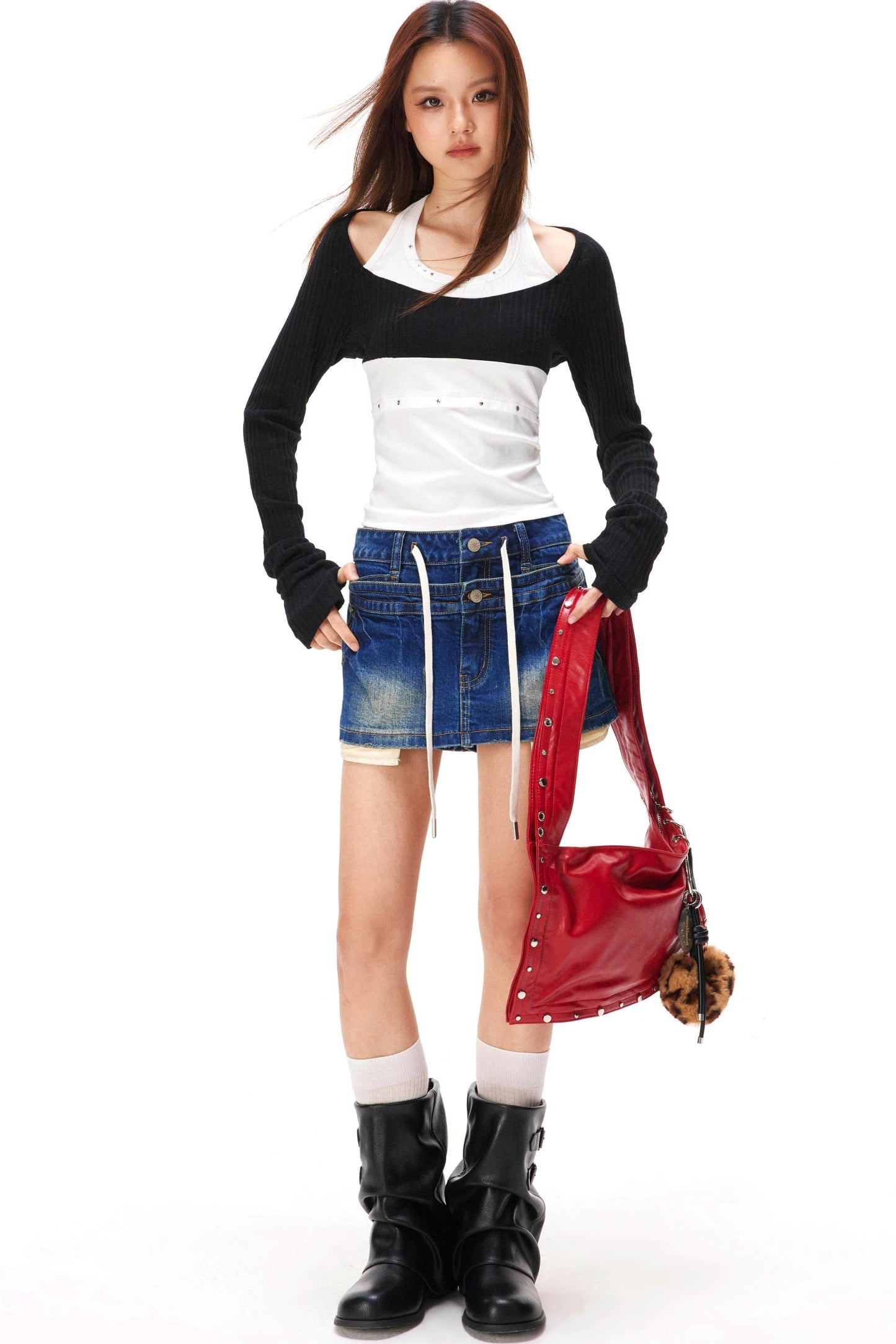 Rhinestone Layered Knit Top