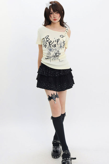 Cat-themed Off-shoulder Blouse