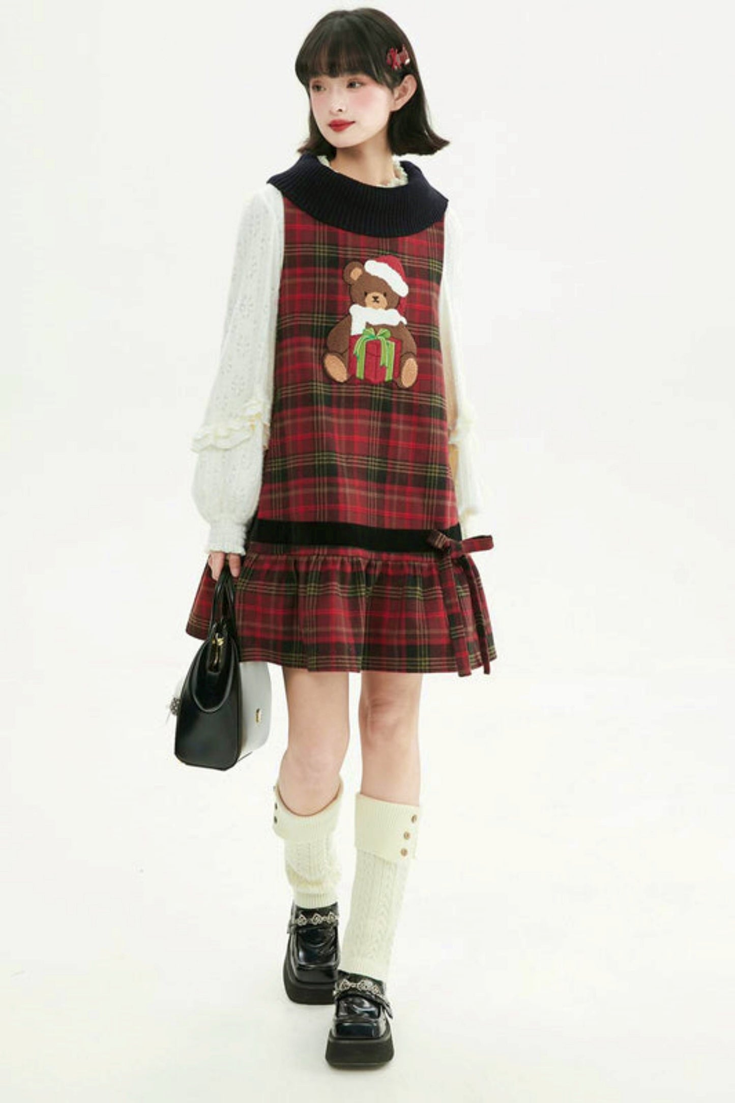 Holiday Bear Red Plaid Dress