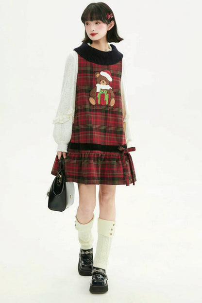 Holiday Bear Red Plaid Dress