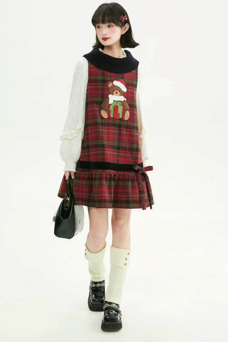 Holiday Bear Red Plaid Dress
