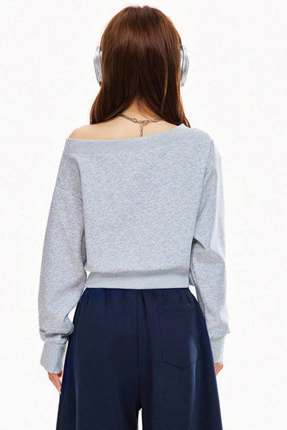 Retro Letter One Shoulder Sweatshirt
