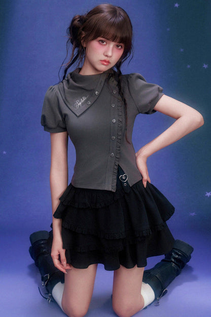 Dark Puff Sleeve Top