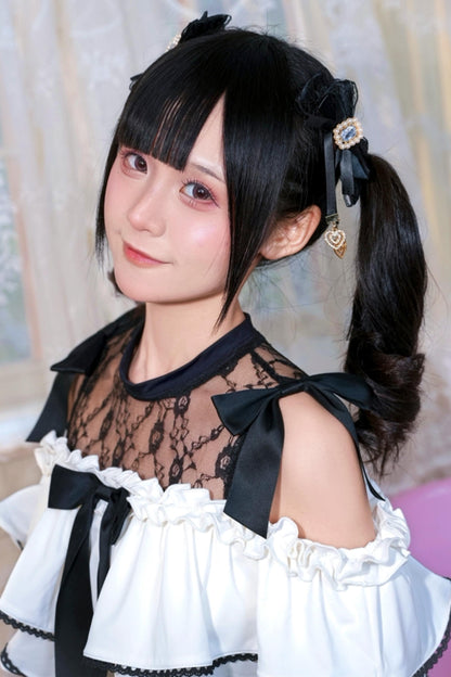 Black and White Dark Kawaii Swimsuit + Headband