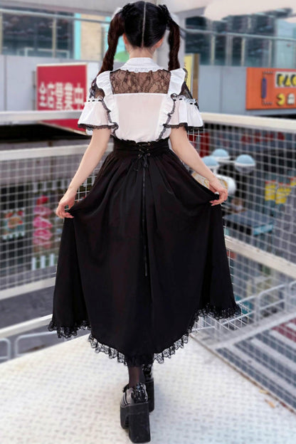 Lace Dark Kawaii Blouse + Heart Ring Long Skirt