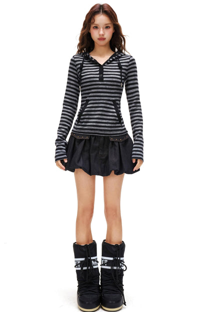 Striped Hooded Slim Top