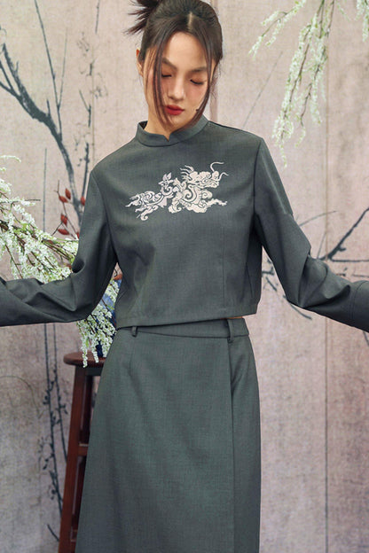 Dragon Embroidery Blazer Top