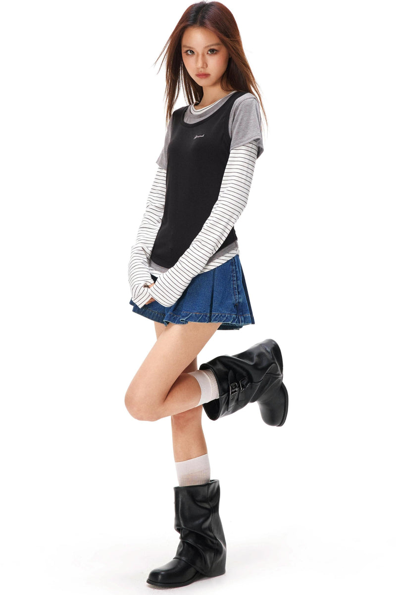 Striped Patchwork Layered Top
