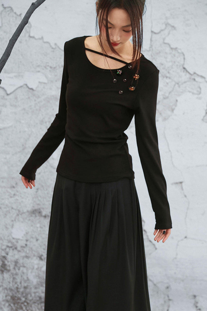 Crystal Button Velvet Knitted Top